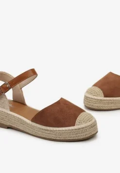 Brązowe Sandały z Zapięciem wokół Kostki na Plecionej Podeszwie z Juty Berseria