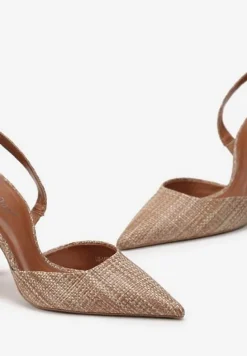 Brązowe Sandały ze Szpiczastym Noskiem Ozdobionym Plecionką Lanarase