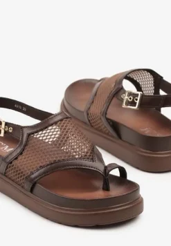 Brązowe Siateczkowe Sandały Japonki na Grubej Podeszwie Redorelle