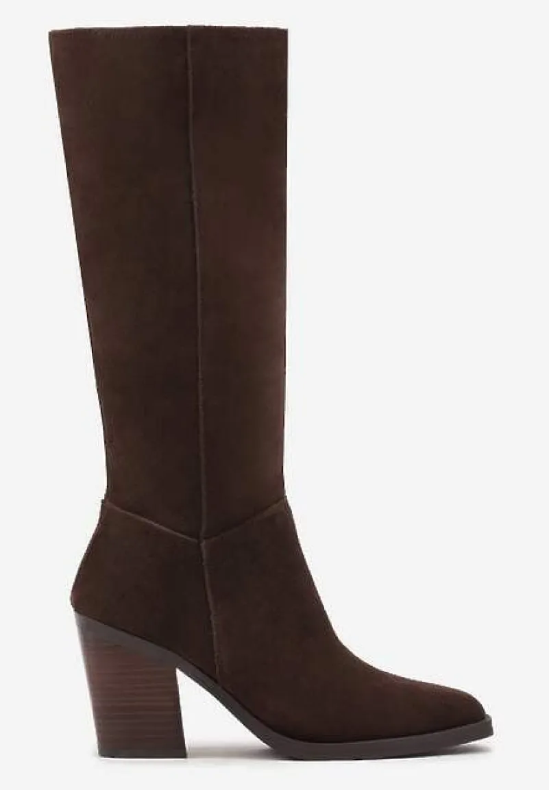 Brązowe Skórzane Kozaki na Słupku Realinae