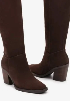 Brązowe Skórzane Kozaki na Słupku Realinae