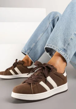 Brązowe Sneakersy Ozdobione Paskami Dolirenna