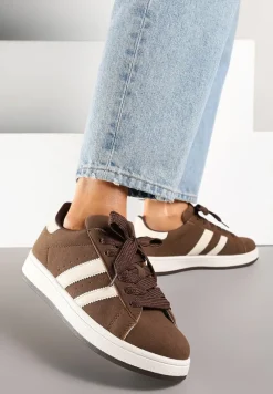Brązowe Sneakersy Ozdobione Paskami Dolirenna