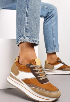 Brązowe Sneakersy przed Kostkę na Platformie Irmenli