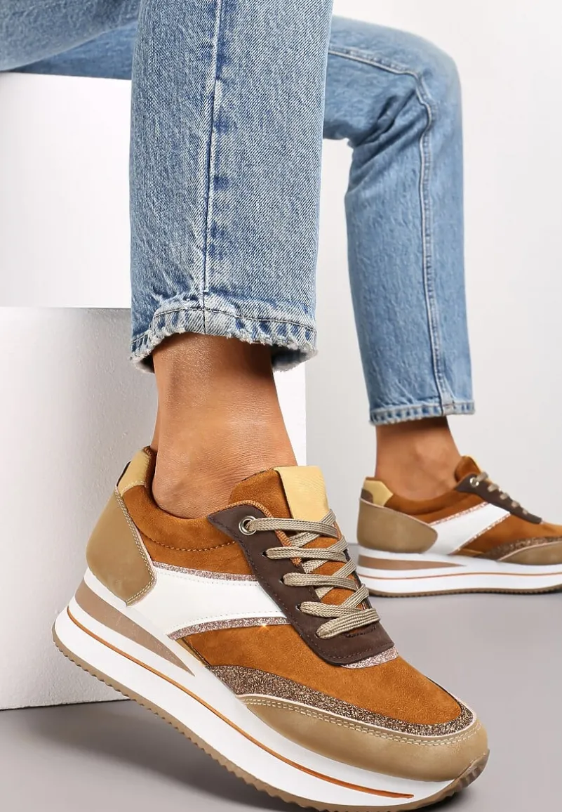 Brązowe Sneakersy przed Kostkę na Platformie Irmenli