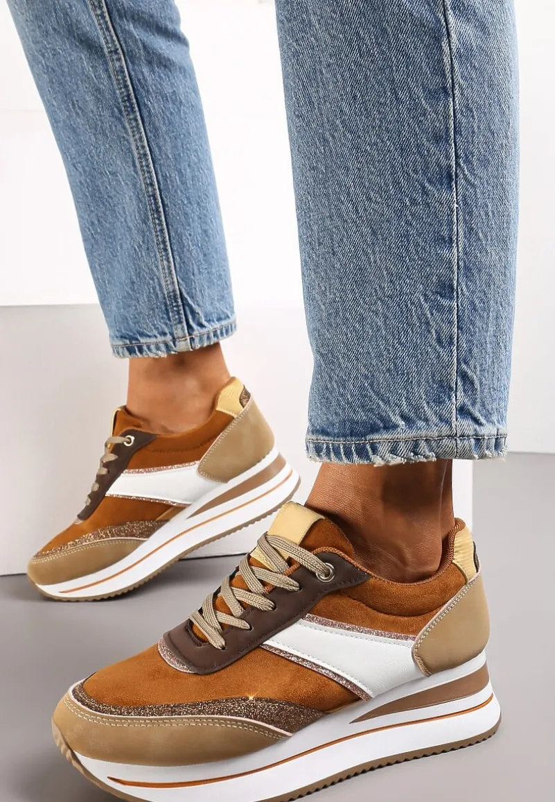 Brązowe Sneakersy przed Kostkę na Platformie Irmenli