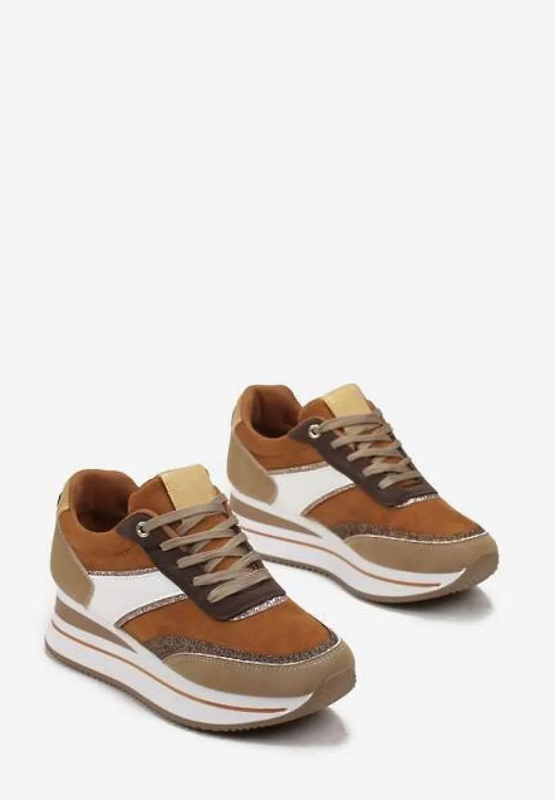 Brązowe Sneakersy przed Kostkę na Platformie Irmenli