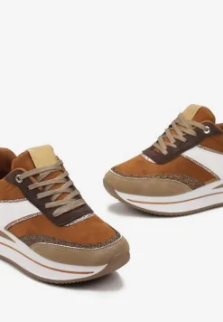 Brązowe Sneakersy przed Kostkę na Platformie Irmenli