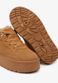 Brązowe Sneakersy Vices Stylizowane na Śniegowce na Platformie Obszyte Futerkiem Naleris