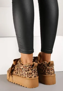 Brązowe Sneakersy Vices Stylizowane na Śniegowce w Panterkę na Platformie Obszyte Futerkiem Naleris