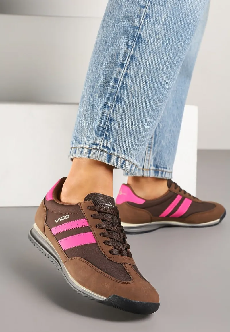 Brązowe Sneakersy Vico z Ozdobnymi Paskami Voinea