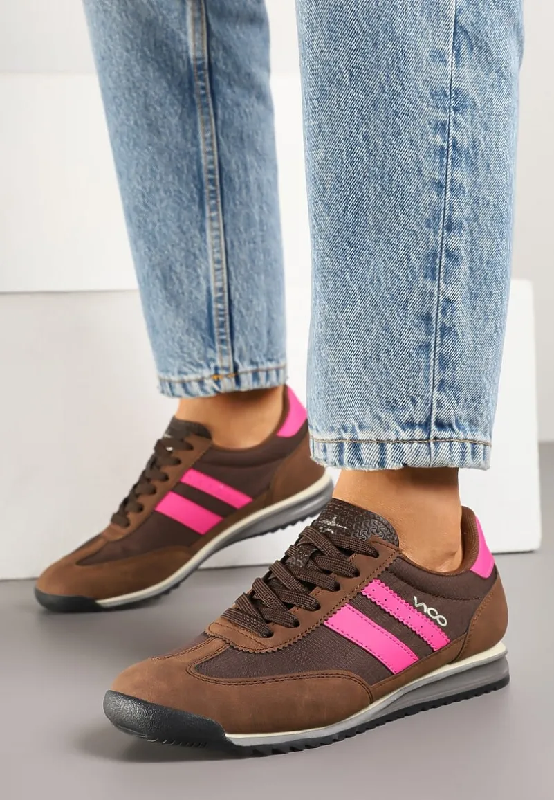 Brązowe Sneakersy Vico z Ozdobnymi Paskami Voinea