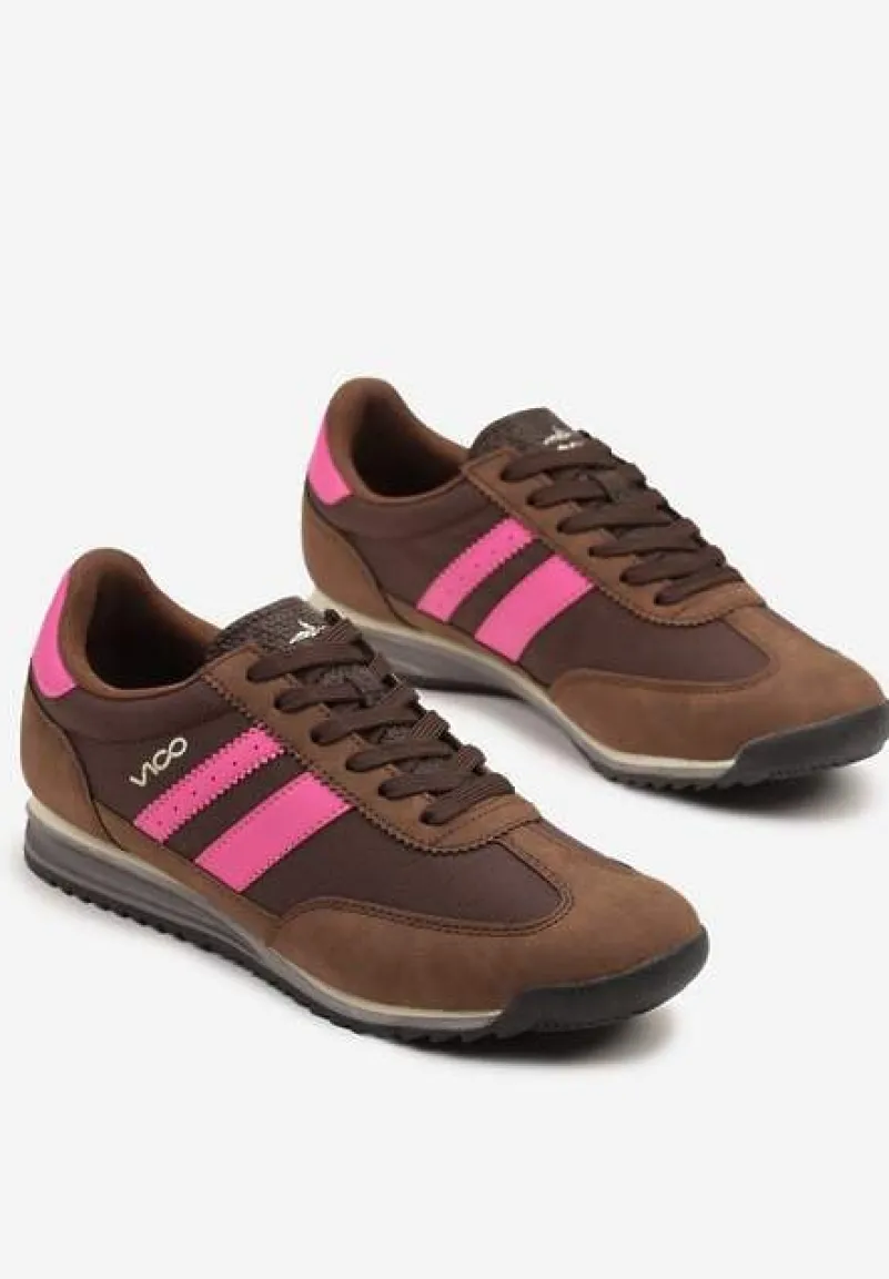 Brązowe Sneakersy Vico z Ozdobnymi Paskami Voinea