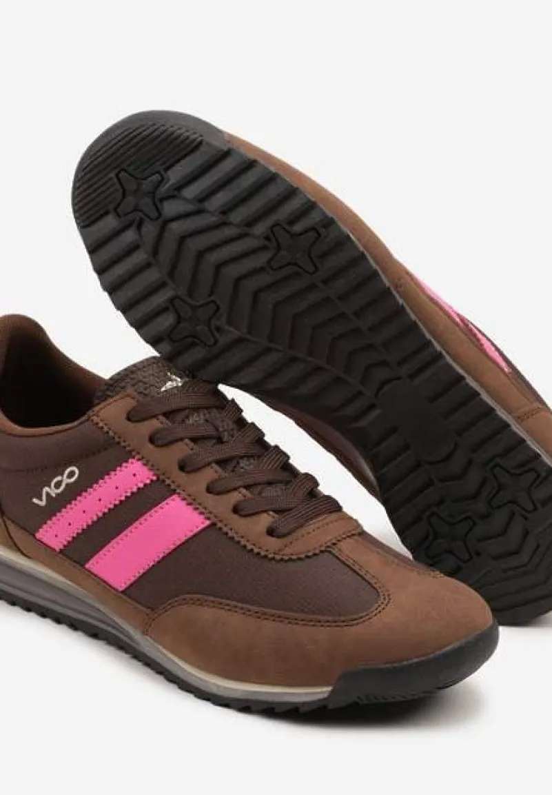 Brązowe Sneakersy Vico z Ozdobnymi Paskami Voinea