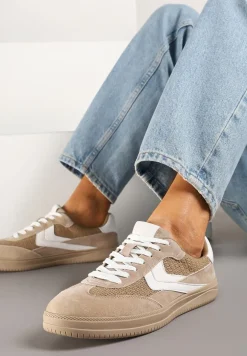 Brązowe Sneakersy ze Skóry Naturalnej w Stylu Kultowych Tenisówek Faloretia