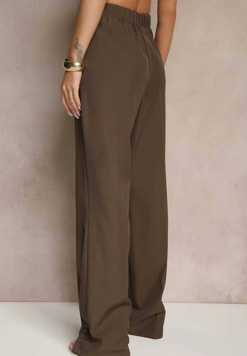 Brązowe Spodnie Garniturowe High Waist Annavia