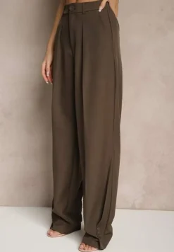 Brązowe Spodnie Garniturowe High Waist Annavia