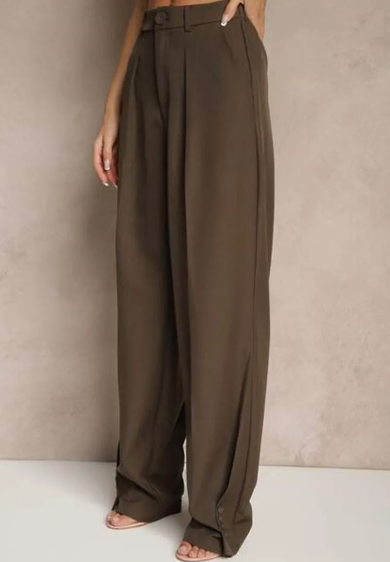 Brązowe Spodnie Garniturowe High Waist Annavia