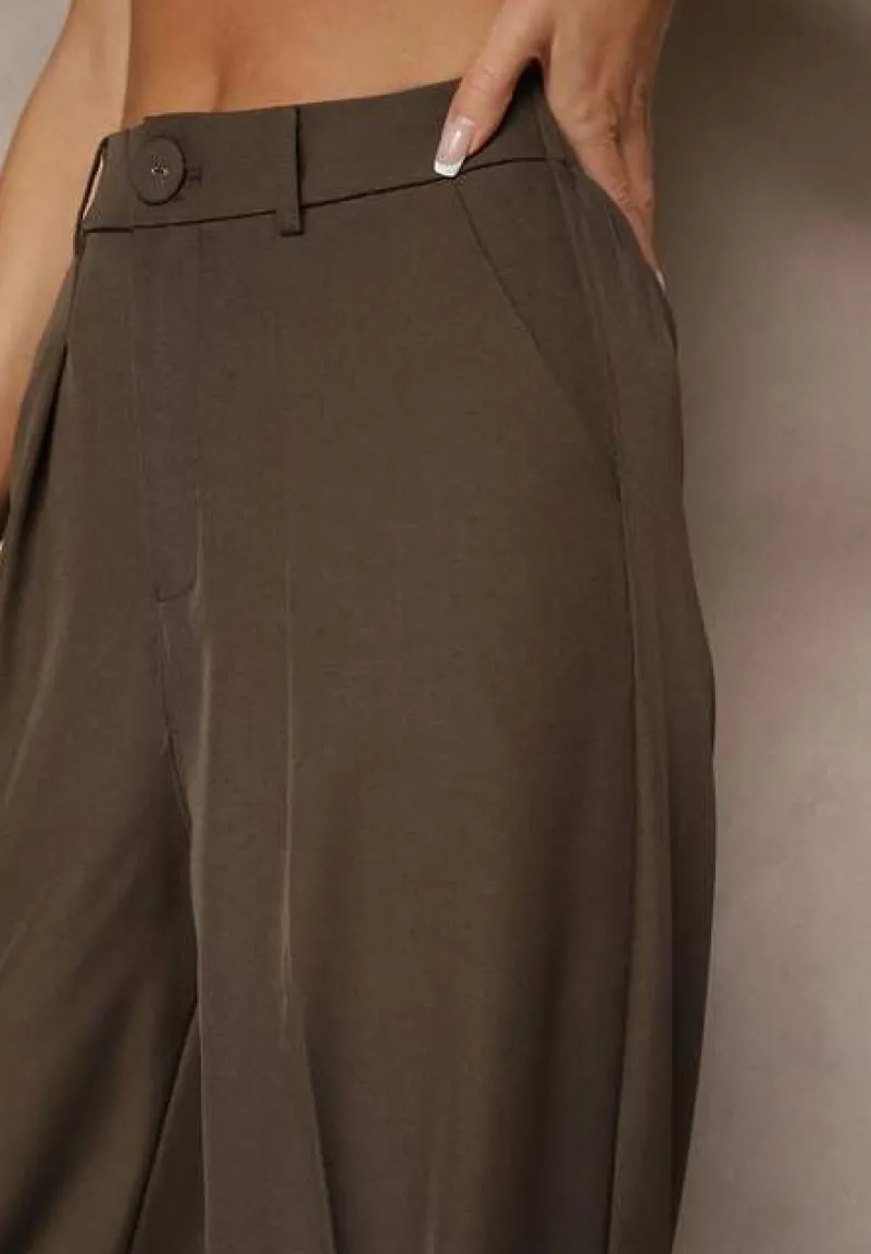 Brązowe Spodnie Garniturowe High Waist Annavia