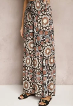 Brązowe Spodnie Typu Palazzo z Wiskozy High Waist z Gumką w Pasie Bistalia