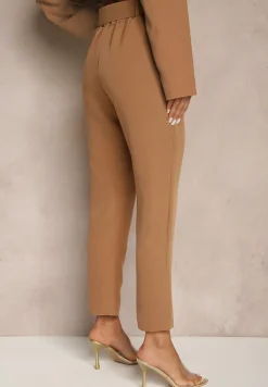 Brązowe Spodnie z Paskiem Eudeaa