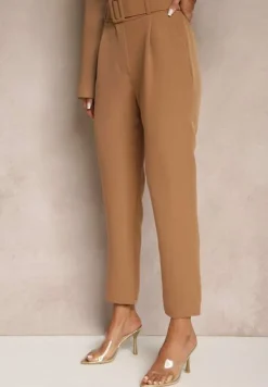 Brązowe Spodnie z Paskiem Eudeaa