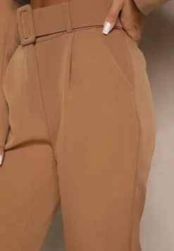 Brązowe Spodnie z Paskiem Eudeaa