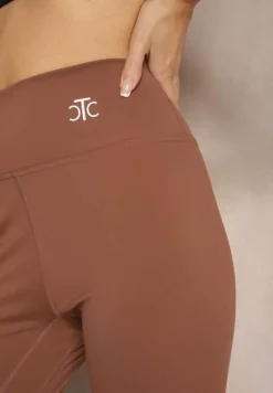 Brązowe Sportowe Legginsy High Waist z Małym Ozdobnym Znaczkiem Lerilane