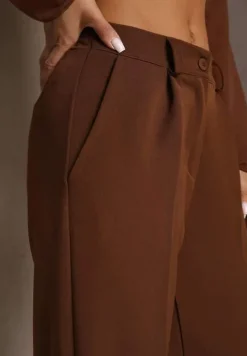 Brązowe Szerokie Spodnie High Waist z Gumką w Pasie Eternel