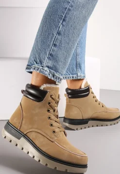 Brązowe Sznurowane Botki Trapery z Mocnym Ociepleniem Kirssan