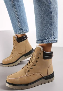 Brązowe Sznurowane Botki Trapery z Mocnym Ociepleniem Kirssan