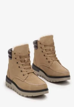 Brązowe Sznurowane Botki Trapery z Mocnym Ociepleniem Kirssan