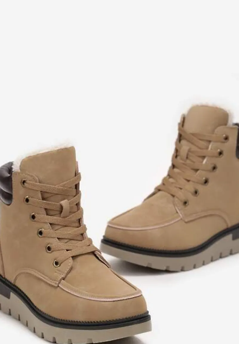 Brązowe Sznurowane Botki Trapery z Mocnym Ociepleniem Kirssan