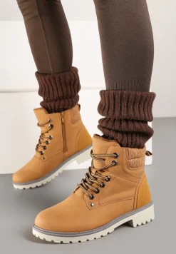 Brązowe Sznurowane Casualowe Traperki na Płaskiej Podeszwie Relobia