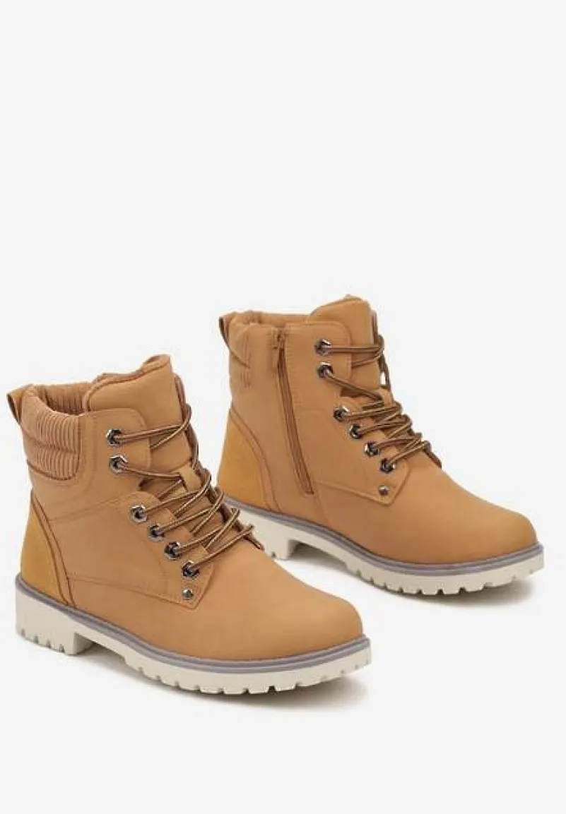 Brązowe Sznurowane Casualowe Traperki na Płaskiej Podeszwie Relobia