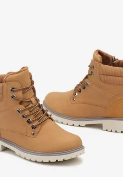 Brązowe Sznurowane Casualowe Traperki na Płaskiej Podeszwie Relobia