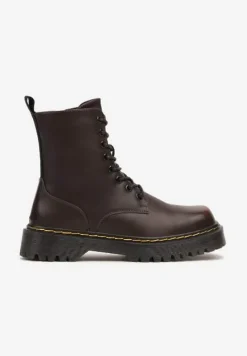 Brązowe Sznurowane Ocieplone Botki na Platformie w Stylu Workerów Crecca