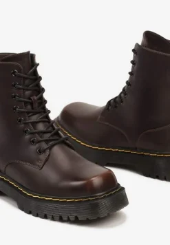 Brązowe Sznurowane Ocieplone Botki na Platformie w Stylu Workerów Crecca