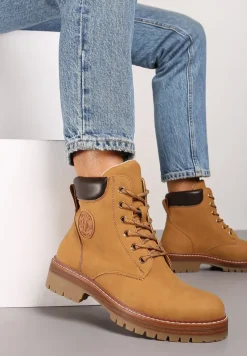 Brązowe Sznurowane Traperki z Nubuku o Klasycznym Fasonie Tirilaine