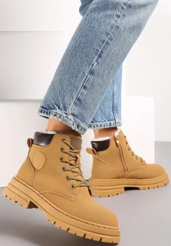 Brązowe Sznurowane Traperki na Grubej Podeszwie Veluxa