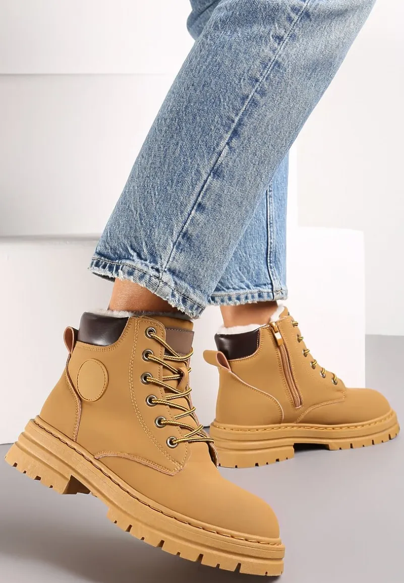 Brązowe Sznurowane Traperki na Grubej Podeszwie Veluxa