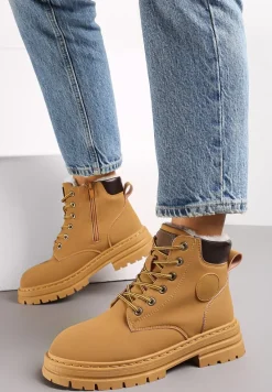 Brązowe Sznurowane Traperki na Grubej Podeszwie Veluxa