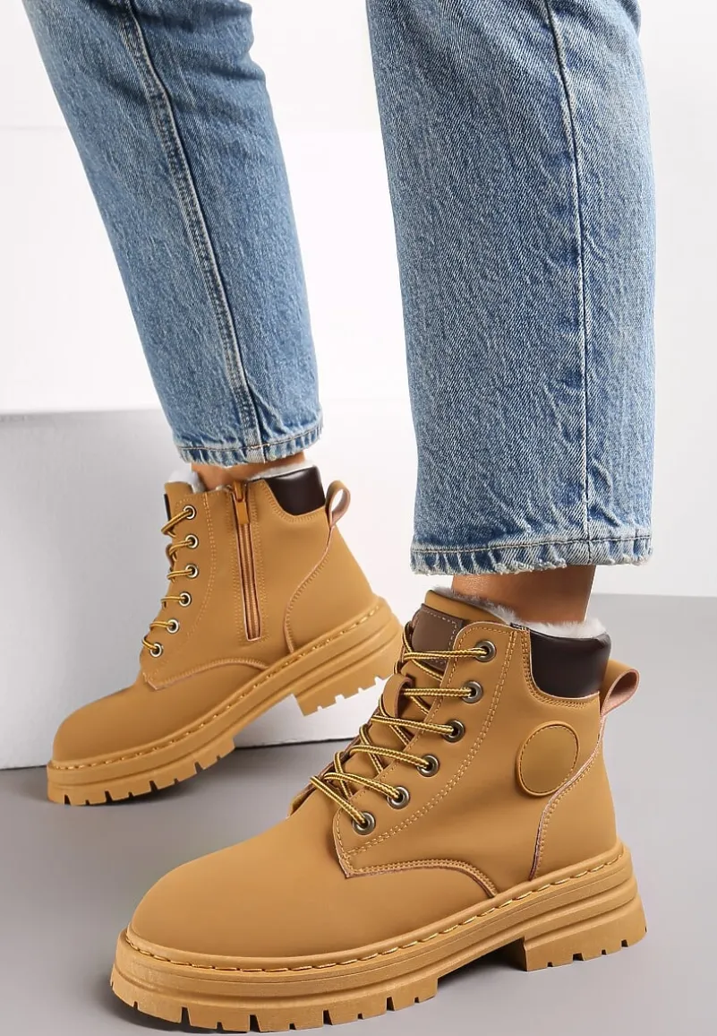 Brązowe Sznurowane Traperki na Grubej Podeszwie Veluxa