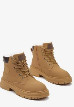 Brązowe Sznurowane Traperki na Grubej Podeszwie Veluxa