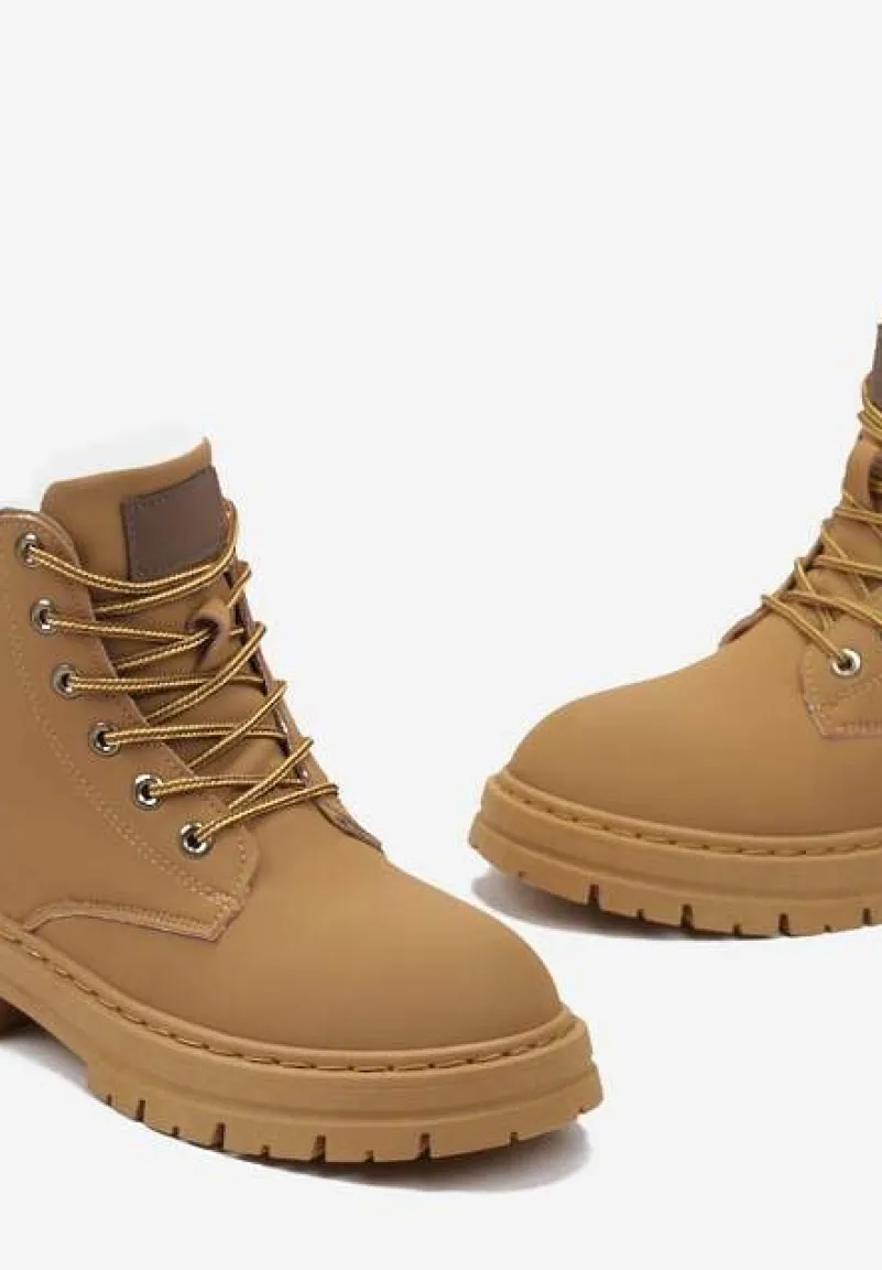 Brązowe Sznurowane Traperki na Grubej Podeszwie Veluxa