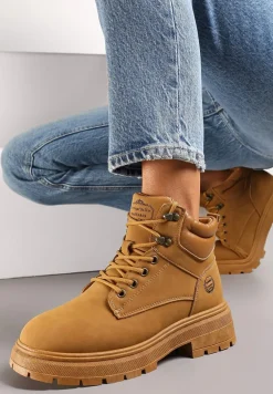 Brązowe Sznurowane Traperki z Protektorem Marolia