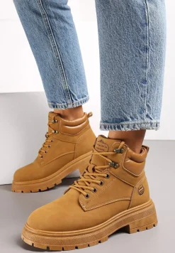 Brązowe Sznurowane Traperki z Protektorem Marolia