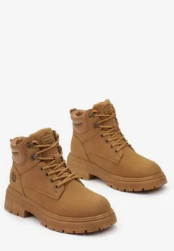 Brązowe Sznurowane Traperki z Protektorem Marolia