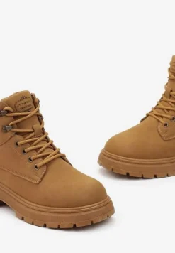 Brązowe Sznurowane Traperki z Protektorem Marolia