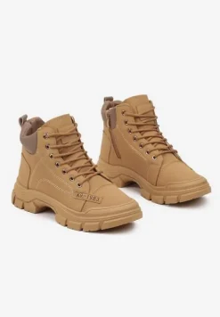 Brązowe Traperki na Grubej Podeszwie ze Żłobieniami Ocieplane Futrem Leannara